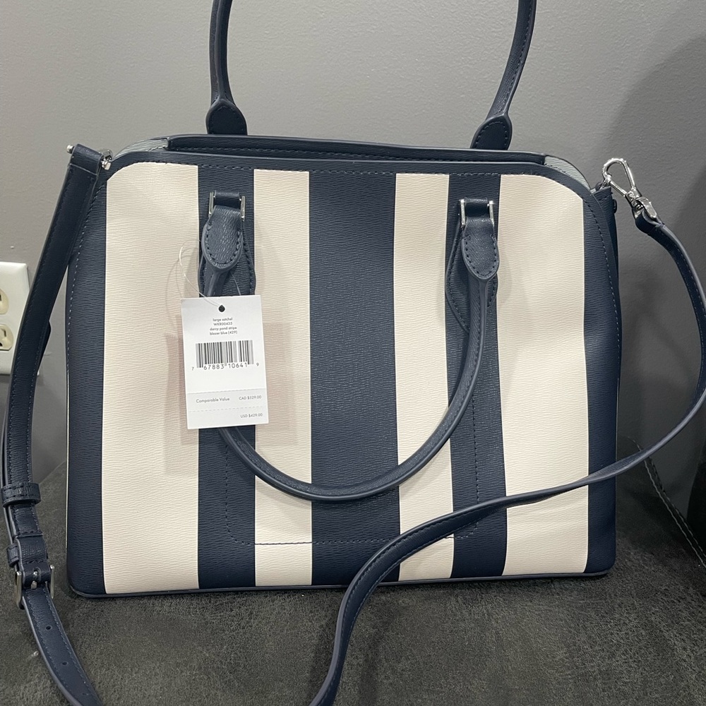 NWT KATE SPADE New Kate Spade Darcy Pond Stripe printed Large Satchel bag. - Picture 3 of 7